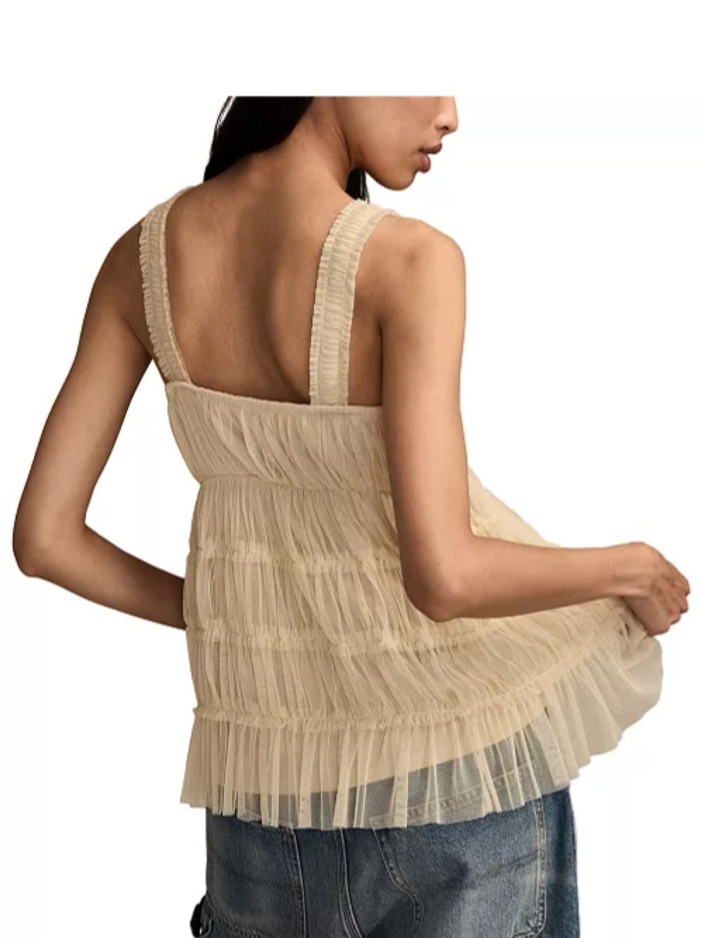 Lucky Brand Beige Ruffled V-Neck Camisole with Black Bow - Picture 2 of 10